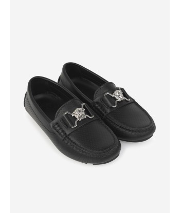 Versace Boys & Silver Leather Moccasins en stock