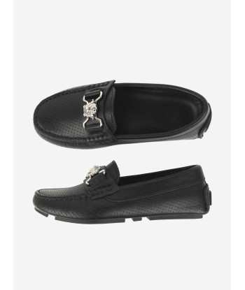 Versace Boys & Silver Leather Moccasins en stock