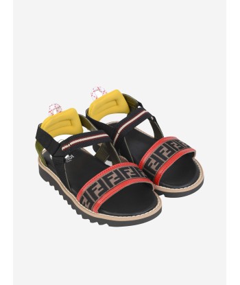 Fendi Black & Red Leather FF Logo Sandals plus qu'un jeu 