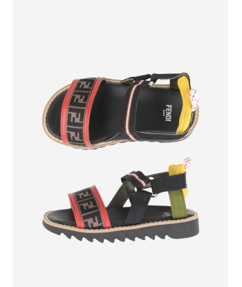 Fendi Black & Red Leather FF Logo Sandals plus qu'un jeu 