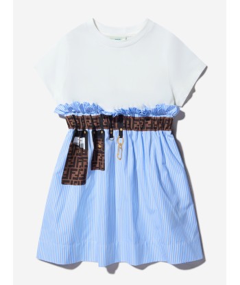 Fendi Girls Cotton Belt Print Striped Dress en ligne des produits 