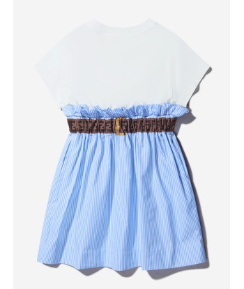 Fendi Girls Cotton Belt Print Striped Dress en ligne des produits 