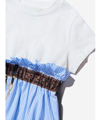 Fendi Girls Cotton Belt Print Striped Dress en ligne des produits 