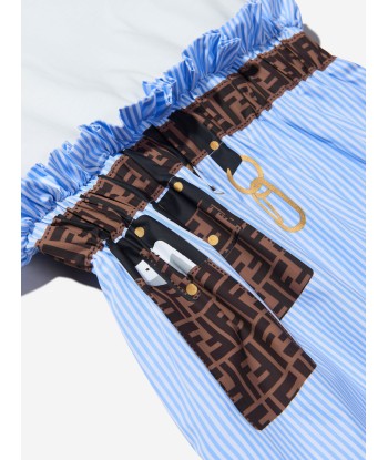 Fendi Girls Cotton Belt Print Striped Dress en ligne des produits 