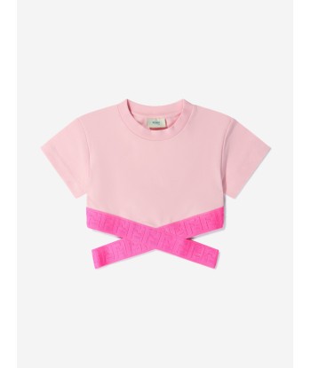 Fendi Girls Cotton Cropped Logo Tape T-Shirt pas cheres