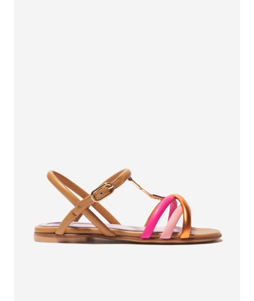 Fendi Girls Leather O'Lock Detailed Sandals en stock