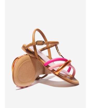 Fendi Girls Leather O'Lock Detailed Sandals en stock