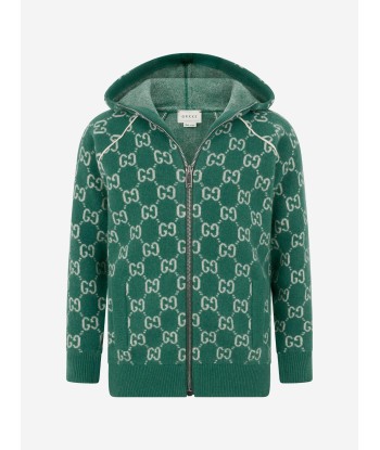 Gucci Boys Wool GG Hooded Zip Up Cardigan français