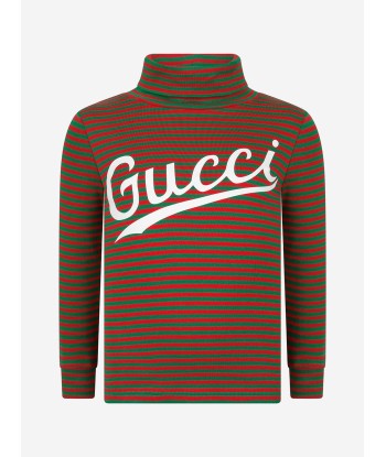 Gucci Kids Cotton Striped Logo Turtle Neck T-Shirt store