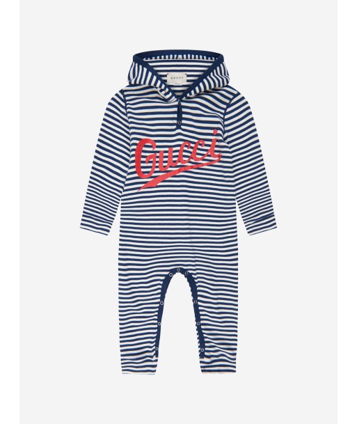 Gucci Baby Boys Cotton Logo Striped Hooded Babygrow Paris Déstockage Promo