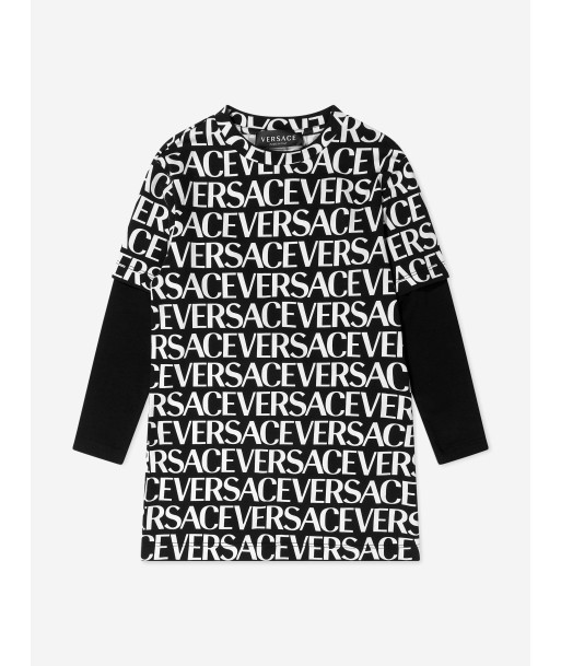 Versace Girls Long Sleeve Logo Dress en stock